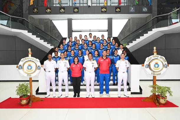 The Indian women's hockey team at the Indian Naval Academy.